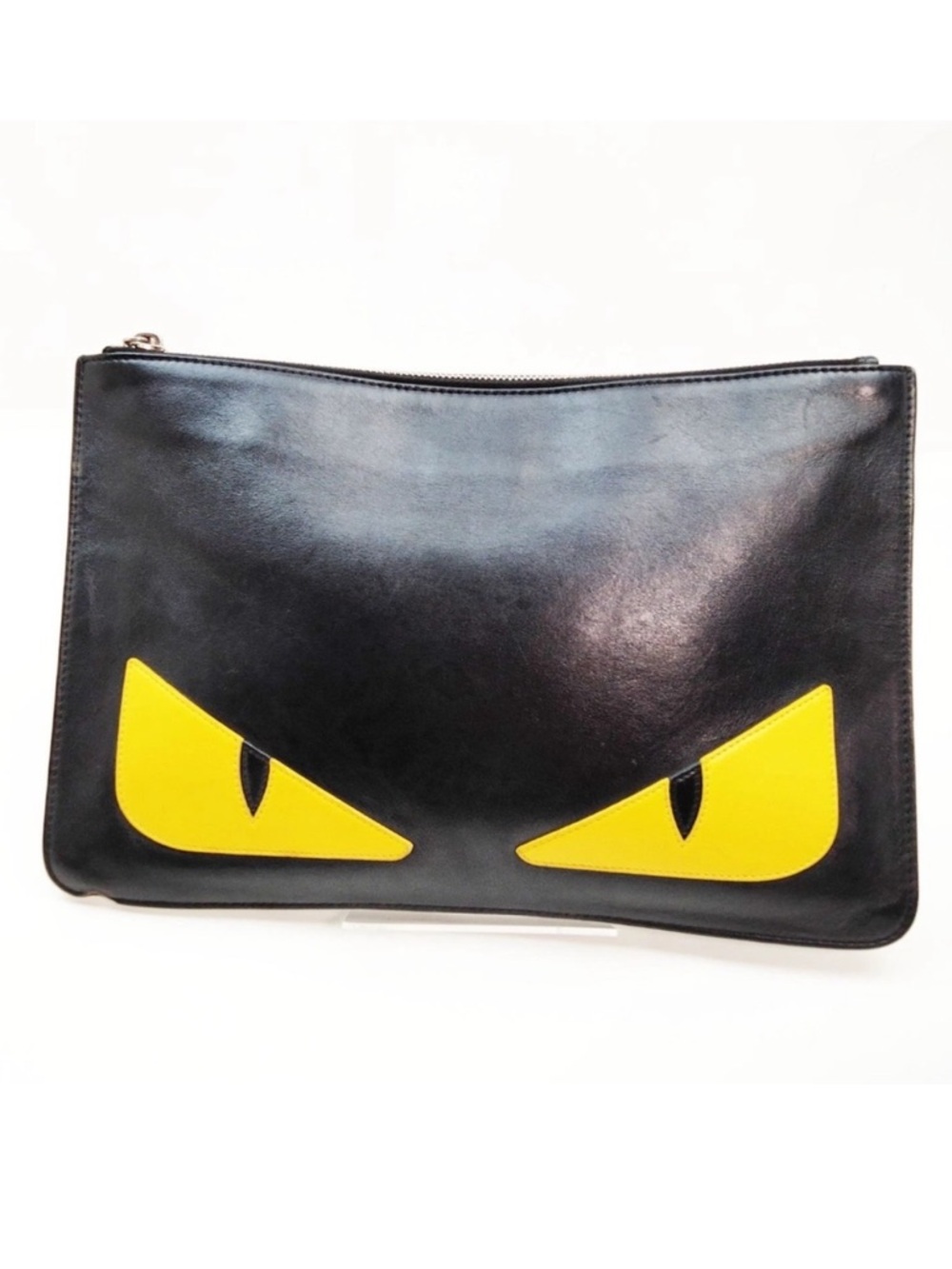 Fendi Monster Black Leather Clutch with COA